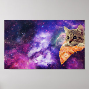 Poster do gato da pizza do espaço