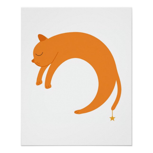 Pôster do Gato Esticado Lua Crescente Estrela (Frente)