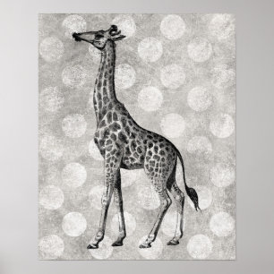 Poster do girafa - impressão branco preto do