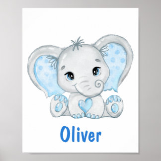 Poster do infantário de Elefante Azul de Aquarela