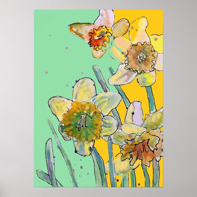 Poster do Jardim da Flor Amarelo Daffodil (Frente)