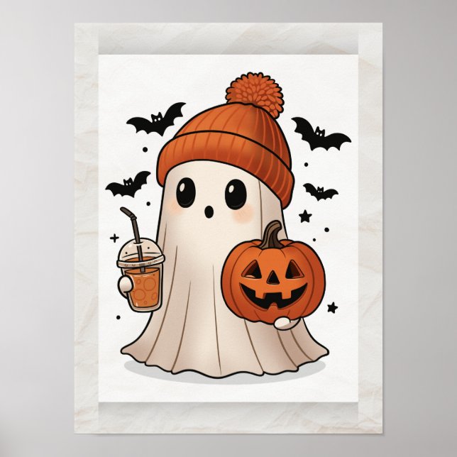 Poster do Kawaii Ghost Halloween - Arte de Muro (Frente)
