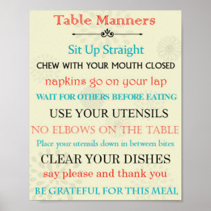 Poster do lembrete das maneiras de mesa