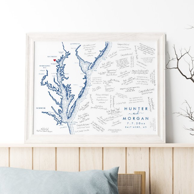 Poster do Livro Convidado do Mapa Moderno de Casam (This Baltimore map alternative guest book poster is perfect for your Maryland destination wedding)