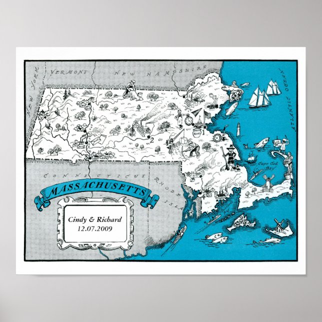 Poster do Map Wall Art do Massachusetts State (Frente)