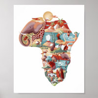 Poster do mapa africano da vida selvagem e cultura