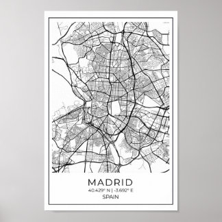 Poster do Mapa Branco de Madrid - Arte do Muro de