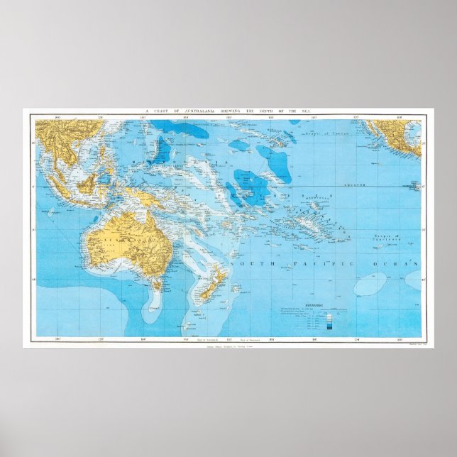 Poster do Mapa da Austrália e do Oceano Pacífico (Frente)