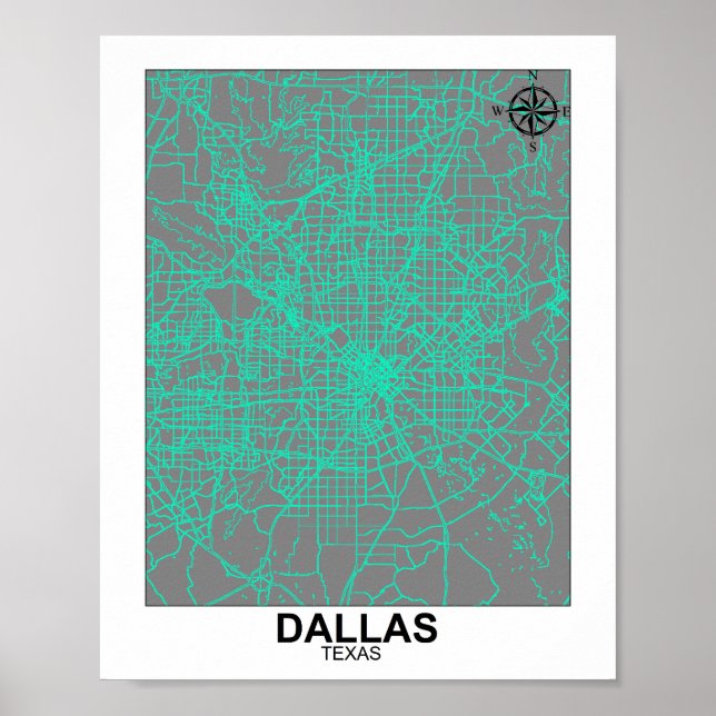 Poster do Mapa da Cidade de Dallas (Frente)