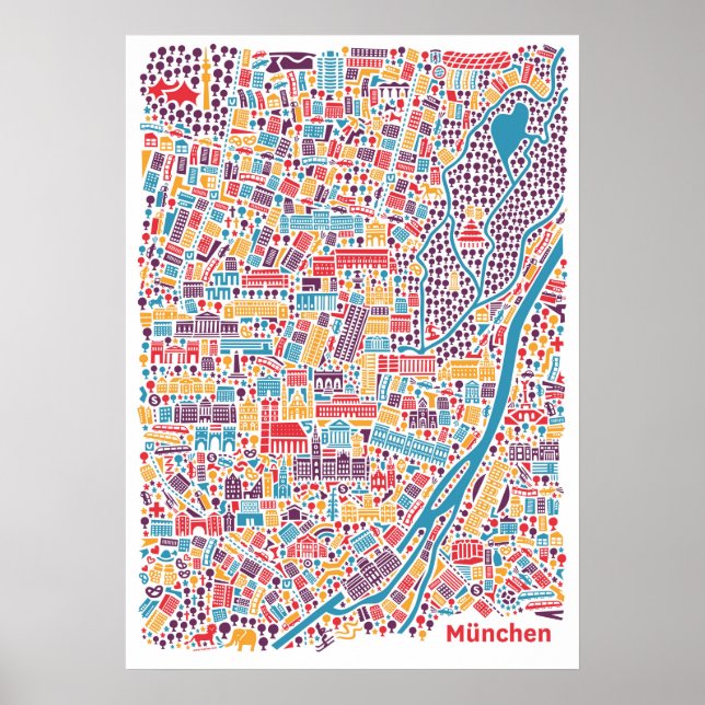 Poster do Mapa da Cidade de Munique (Frente)