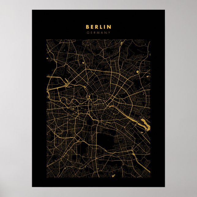 Poster do Mapa da Cidade Dourada de Berlim Escuro (Frente)
