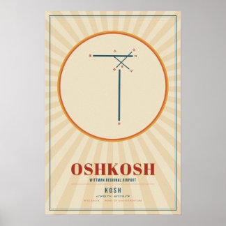 Pôster do Mapa da Pista do Aeroporto Oshkosh OSH |