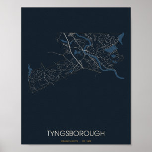 Pôster do Mapa da Rua Tyngsborough Massachusetts (