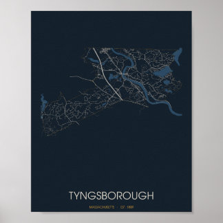 Pôster do Mapa da Rua Tyngsborough Massachusetts (