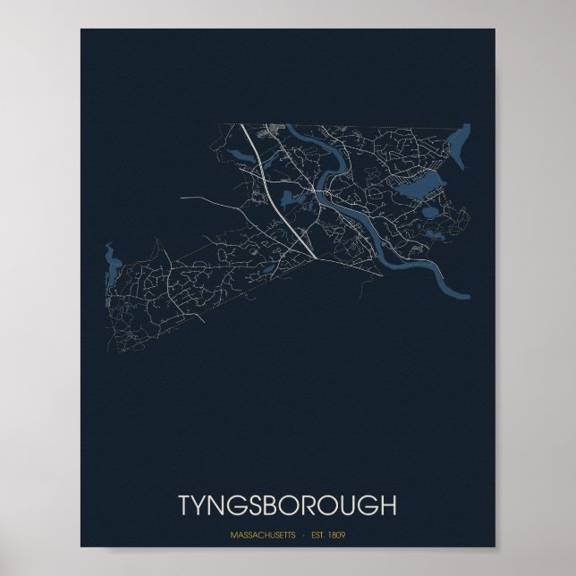 Pôster do Mapa da Rua Tyngsborough Massachusetts ( (Frente)