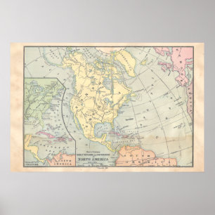 Poster do mapa de America do Norte do vintage