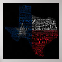 Poster do Mapa de Artes do Word Slang do Texas USA