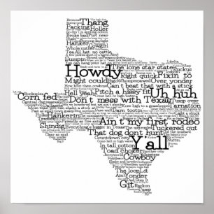 Poster do Mapa de Artes do Word Slang do Texas USA