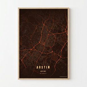 Pôster do Mapa de Austin Onda de Calor Cidade do T