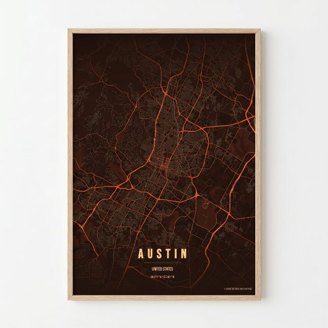Pôster do Mapa de Austin Onda de Calor Cidade do T (Criador carregado)