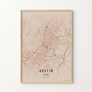 Pôster do Mapa de Cobre de Austin Texas City Prese