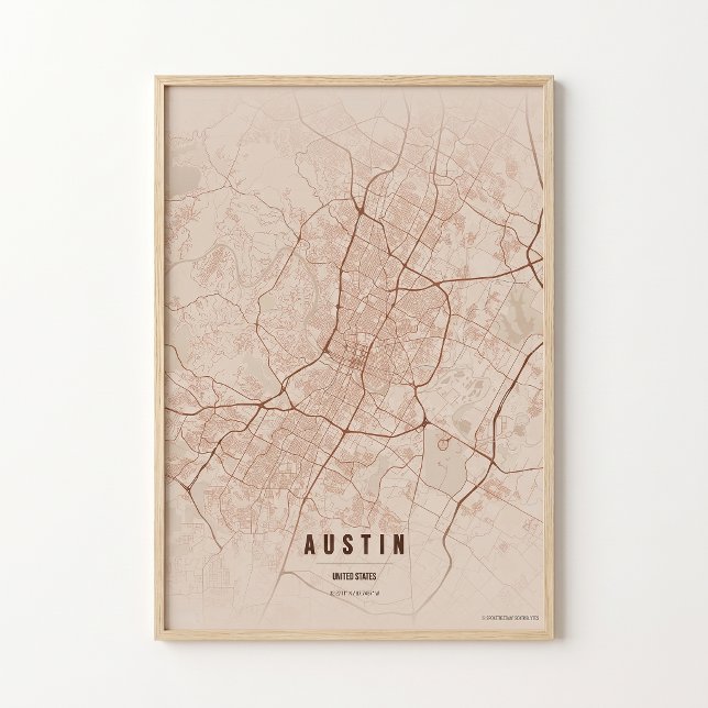 Pôster do Mapa de Cobre de Austin Texas City Prese (Criador carregado)
