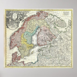 Poster do mapa de Escandinávia do vintage