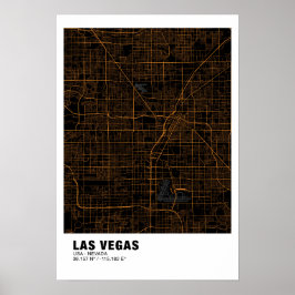 Poster do Mapa de Las Vegas - Mapa Negro e Ouro de
