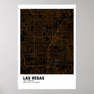 Poster do Mapa de Las Vegas - Mapa Negro e Ouro de