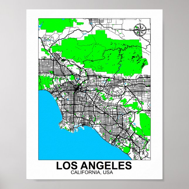 Poster do Mapa de Los Angeles (Frente)