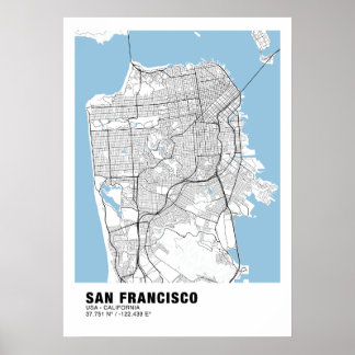 Poster do Mapa de São Francisco - Mapa Branco da C