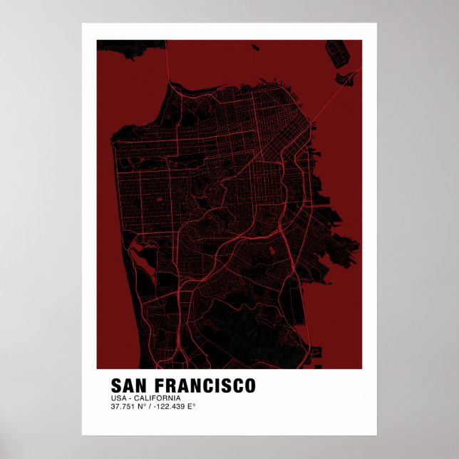 Poster do Mapa de São Francisco - Mapa Vermelho da (Frente)
