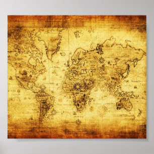 Poster do mapa de Velho Mundo do vintage