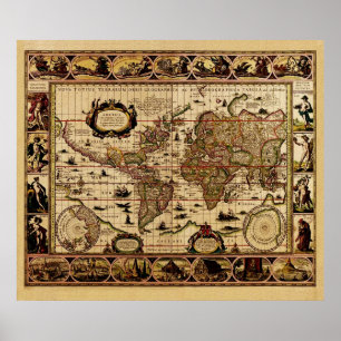 Poster do mapa de Velho Mundo do vintage