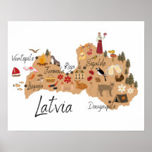 Pôster do mapa de viagem da Letônia