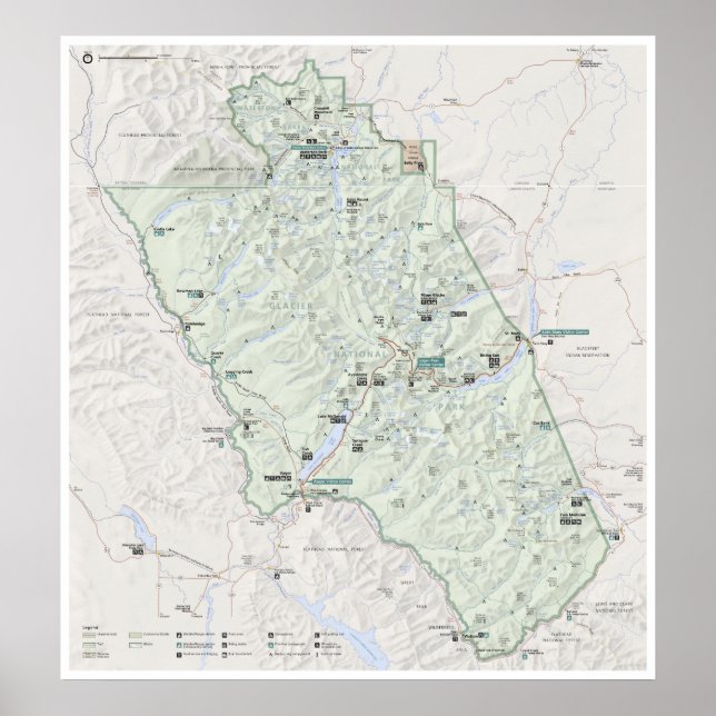 Poster do mapa do Glacier (Montana) (Frente)