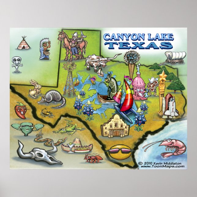 Poster do Mapa do Lago Canyon TEXAS (Frente)