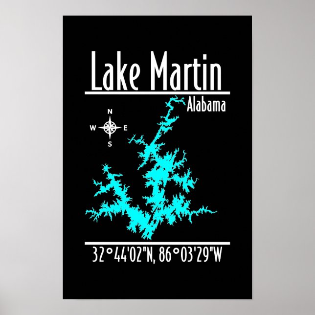 Pôster do Mapa do Lago Martin Alabama (Frente)