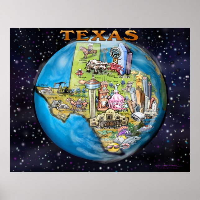 Poster do Mapa do Mundo do Texas (Frente)