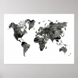 Poster do Mapa do Mundo Negro e Branco
