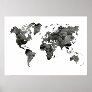 Poster do Mapa do Mundo Negro e Branco