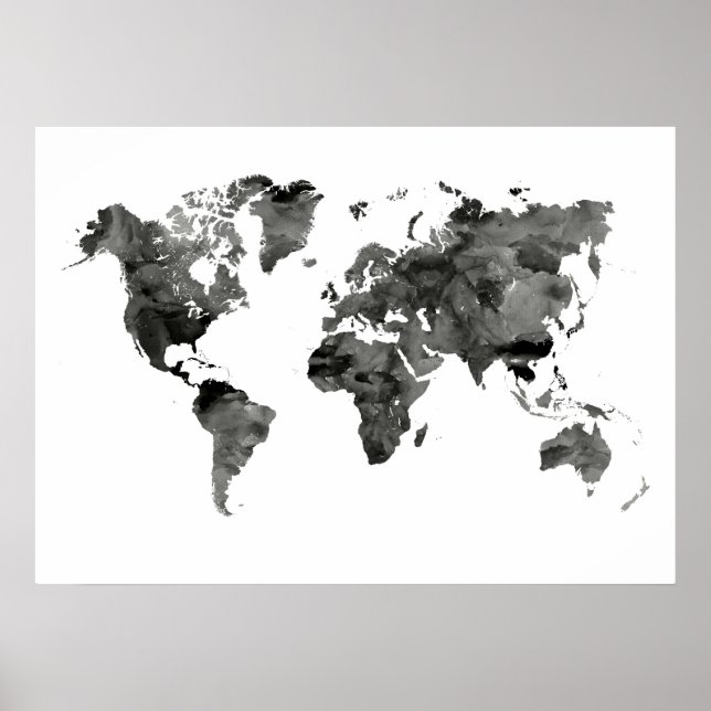 Poster do Mapa do Mundo Negro e Branco (Frente)