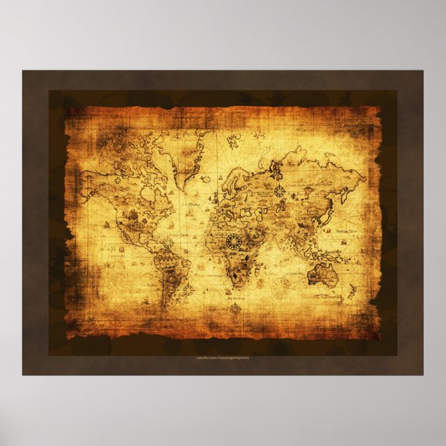 Poster do Mapa do Velho Mundo Rustic Grunge (Grand (Frente)