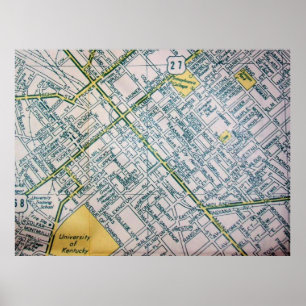 Poster do mapa do vintage de Lexington, KY