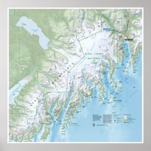 Poster do mapa dos fiordes de Kenai
