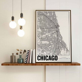 Poster do Mapa Minimalista de Arte de Chicago Illi