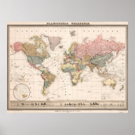 Pôster do Mapa Mundial Cores Baunilha Vintage