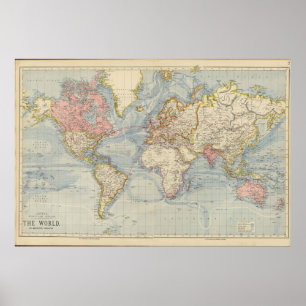 Pôster do Mapa Mundial Cores Pastel Vintage