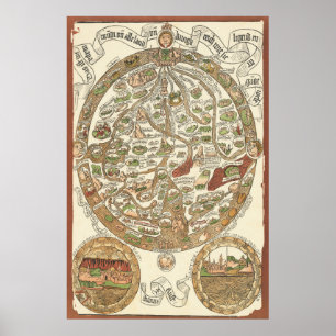 poster do Mapa Mundial de 1480 Woodcut