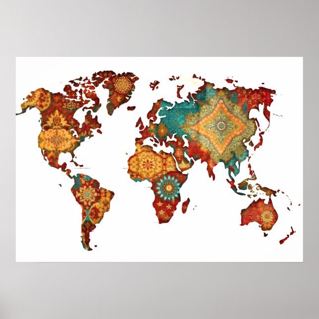 Poster do Mapa Mundial de Arte do Bateek Wall (Frente)